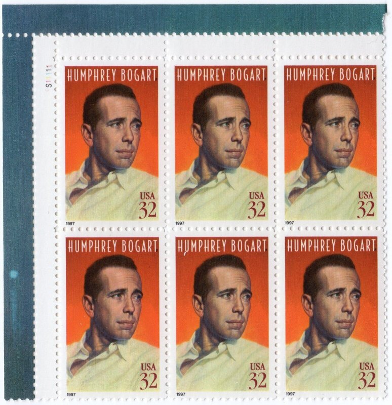 Scott #3152 Humphrey Bogart Plate Block of 6 Stamps - MNH (UL)