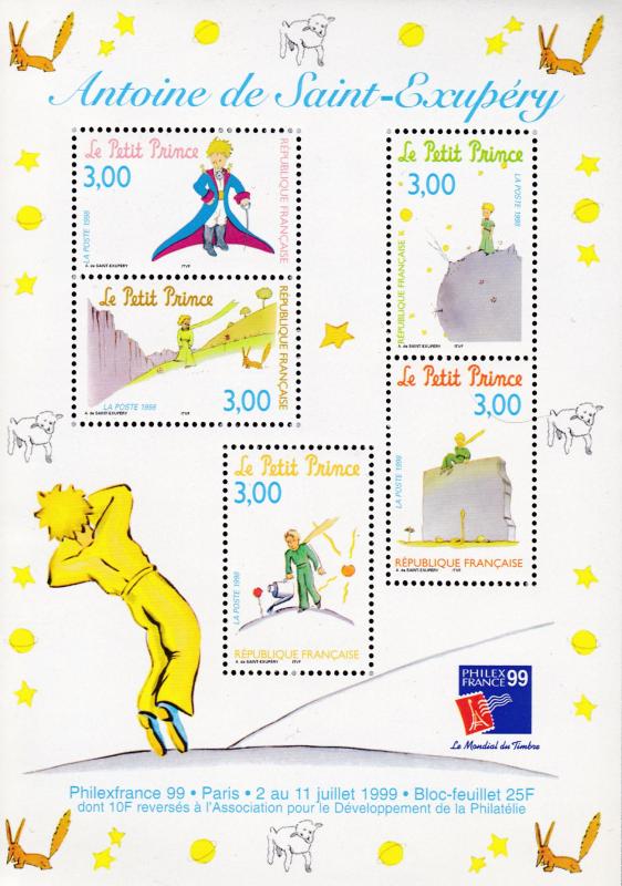 France 1998 'The Little Prince' Antoine de Saint-Exupery Souvenir Sheet VF/NH