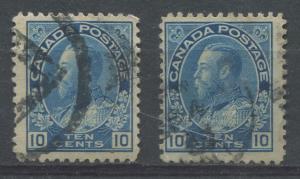 Canada #117 10c Prussian Blue 1911-27 Admiral Issue Wet Ptg 2 Papers F-65 Used