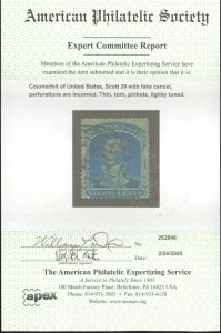 U.S. #39 USED WITH APS CERT