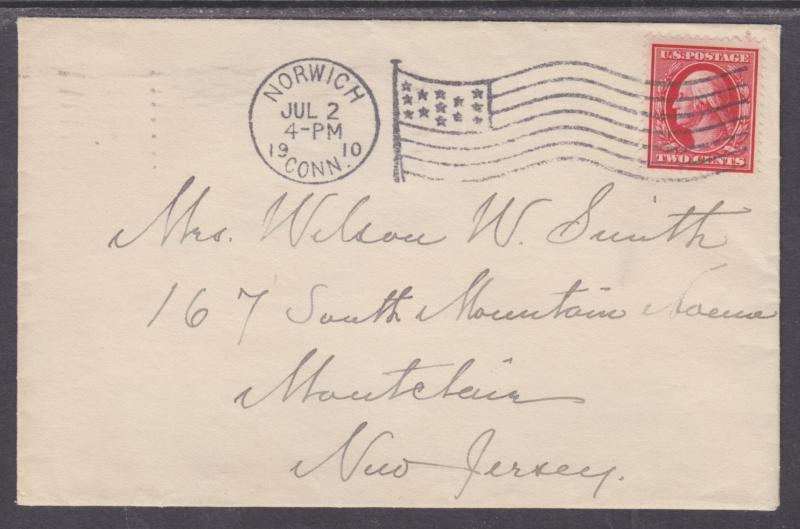 US Sc 332 on 1910 Cover with Norwich, Conn. 13-Star Flag Cancel