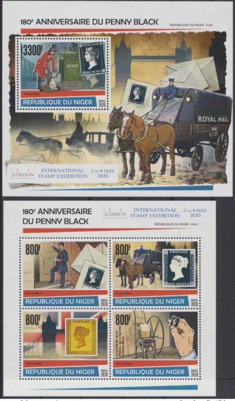 2020 Niger Mi. 7201 - 7204 Bl. 1134 NON EMIS COVID Penny Black London Horse Post-