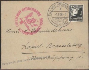 Germany 1936 Hindenburg Zeppelin Mi32Ia Olympics Cover Beuerle Estate 111194