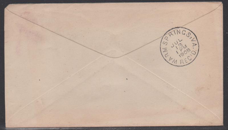 **US 20th Century Advertising Cover, Scott #319 , McClung, VA, 7/13/1908, RFD2