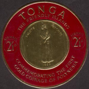 Tonga 1963 SG138 2/1d Airmail Stamp of Gold Coinage of Polynesia MLH