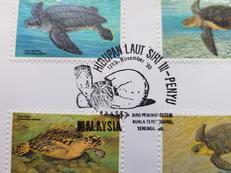 *FREE SHIP Malaysia Turtles 1990 Ocean Marine Life (FDC) *concordance PMK *rare