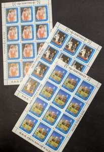EDW1949SELL : TURKS & CAICOS 1982 Princess Diana 3 Cplt sets of Shtlt., Cat $224