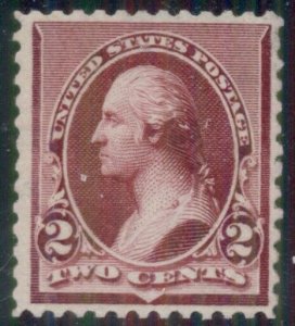 US #219D 2¢ LAKE, unused regummed, Weiss certificate, Scott $160.00