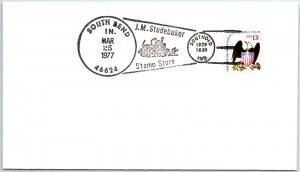 US SPECIAL EVENT COVER J.M. STUDEBAKER STAMP STORE SOUTH BEND INDIANA 1977 T4