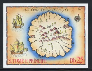 St. Thomas & Prince 540 MNH, History of Navigation Souvenir Sheet from 1979.