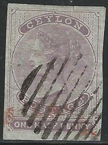 Ceylon,1857, Scott #15, used, 1/2 penny lilac on bluish paper, very fine