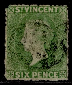 ST. VINCENT QV SG16, 6d deep green, USED. Cat £70.