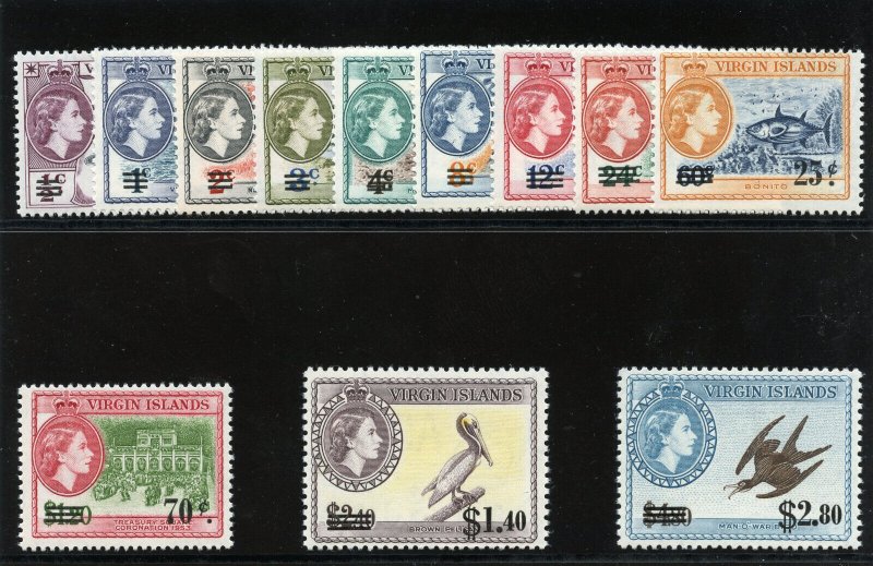 British Virgin Is 1962 QEII Decimal Overprints set MNH. SG 162-173. Sc 128-139.