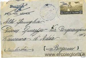 01562 ITALIAN COLONIES - SOMALIA: AIRMAIL FOR BERGAMO-