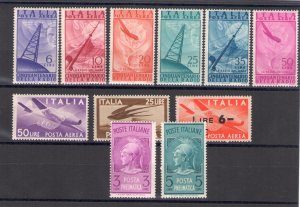 1947 Italy Republic, new stamps, Complete Year 11 values Air Mail + Pneumatic Po