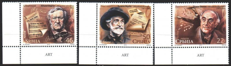 Serbia. 2013. 495-97. Composers, Verdi, Wagner. MNH.