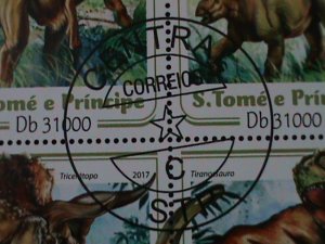 ​ST. THOMAS- 2017- PREHISTORY ANIMALS-DINOSAURES-CTO-LARGE SHEET VF LAST ONE