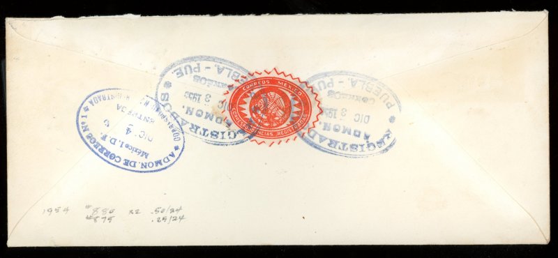 1955 Mexico Scott #875, 880 (x2) Used on Advertising Cover Puebla to Mexico City