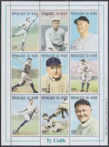 NIGER  Sc # 1028a-i MNH  SOUVENIR SHEETS of 9 DIFF ICONIC BASEBALLER TY COBB