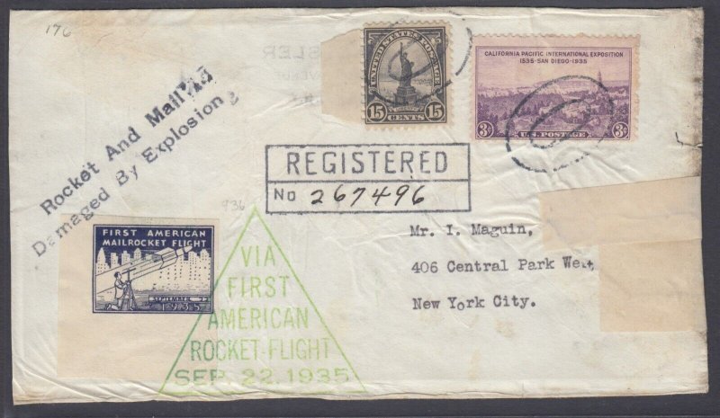 1935 FIRST AMERICAN ROCKET FLIGHT registered crash cover (E-Z 5C1), 28 recovered