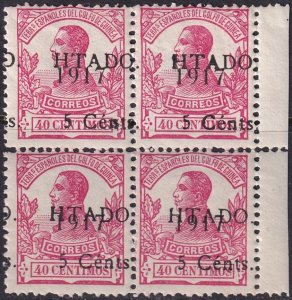 Spanish Guinea 1918 Sc 154 block MNH** shifted overprint