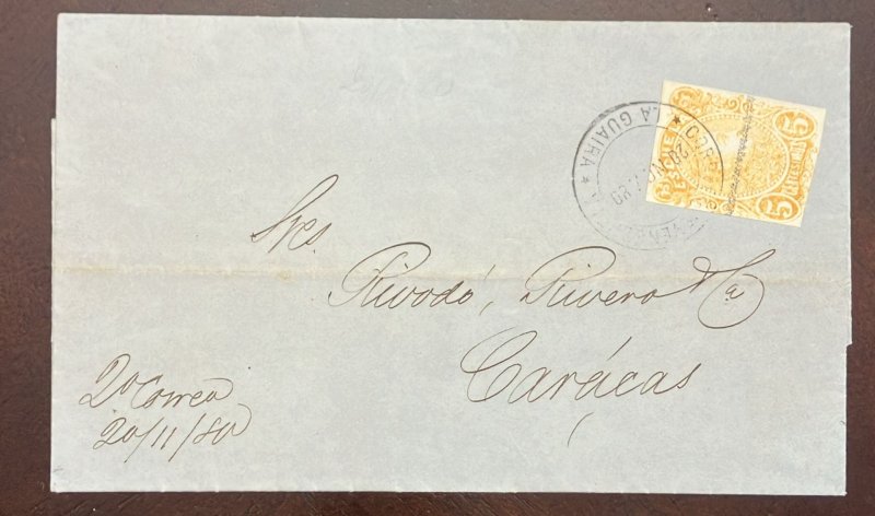MI) 1880 VENEZUELA, SCHOOLS, CIRCULATED FROM LA GUAIRA TO CARACAS, SIMON BOLIVAR