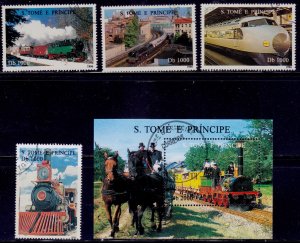 S.Tome & Principe, 1995-96, Trains & Locomotives & minisheet, used++