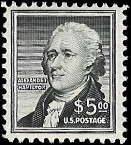 U.S. Scott # 1053  1956 $5 blk  Hamilton  mint-nh- vf