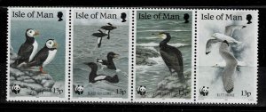 Isle of Man 1989,Sc.#402a MNH strip of 4, World Wildlife Fund: Sea Birds