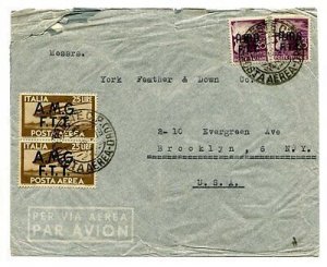 Air Mail Lire 25 pair + complementary on cover by air for the USA