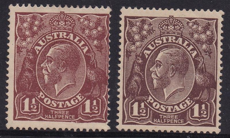 AUSTRALIA 1918 KGV 1/2D - 2 SHADES SINGLE WMK