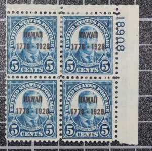 Scott 648 5 Cents Roosevelt Hawaii Overprint Block OG MH UR # 18908 SCV $200.00