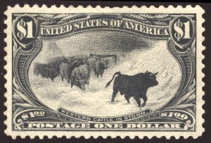 US 292 $1 1898 Western Cattle in Storm PSAG grade 90 unused OG hinged