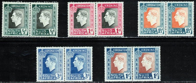 South Africa - 1937 -, Coronation , MNH Pair set # 74-78