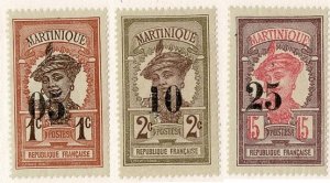 Martinique #105-7 MH set surcharges