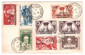 VIETNAM Postcard Early Indochina INDEPENDENCE 1945 $1 Overprint Hanoi MA796