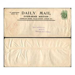 KEVII 1/2d Daily Mail Printed Newspaper Wrapper to NAIROBI