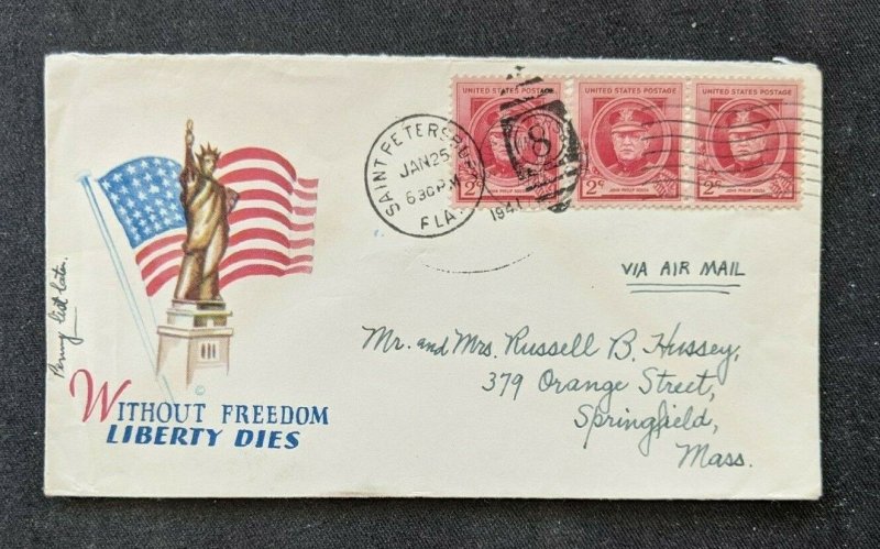 1941 Patriotic Airmail Cover St Petersburg FL to Springfield Massachusetts