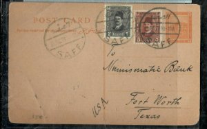 EGYPT COVER (P0306B) 1928  3M PSC+2M+5M SENT SAFF TO USA 