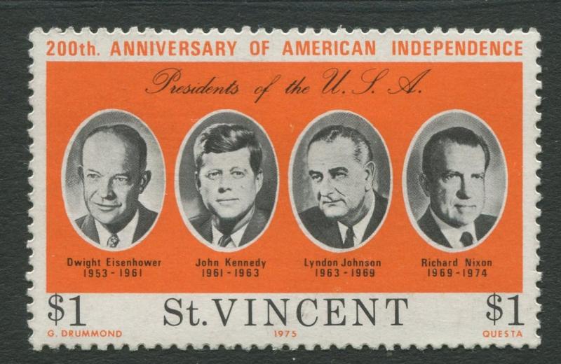 St Vincent - Scott 443 - American Independance -1975 - MLH - Single $1 Stamp