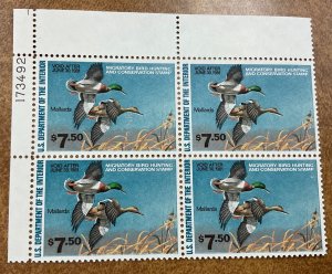 RW47  Duck Stamp plate block VF NH 1980. SELLING BELOW FACE