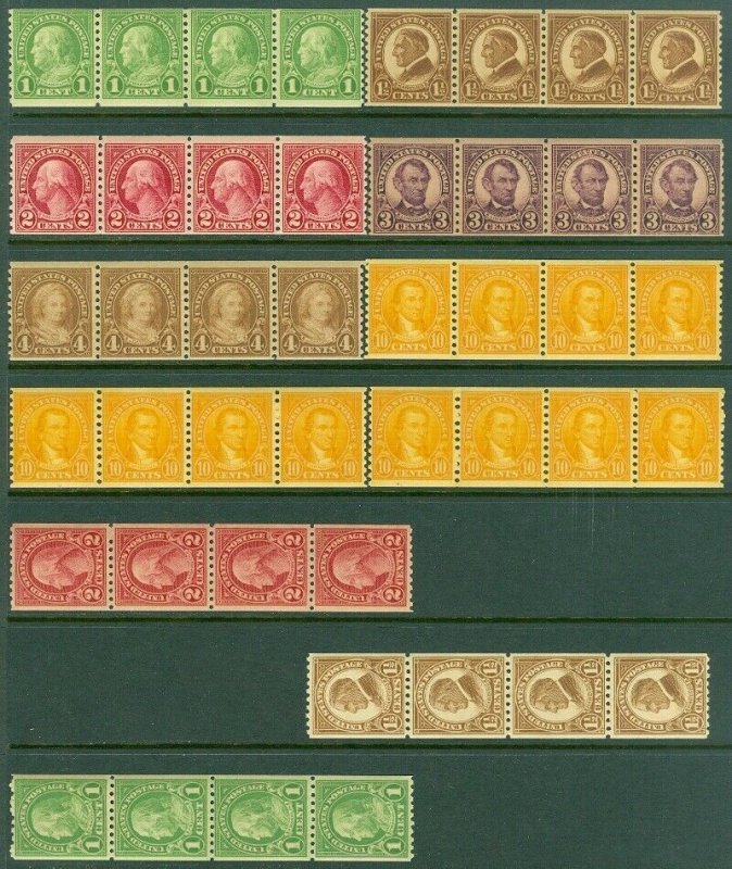 EDW1949SELL : USA 1923-29 Scott #597-606 Coil Strips of 4. F-VF, MNH. Cat $144.