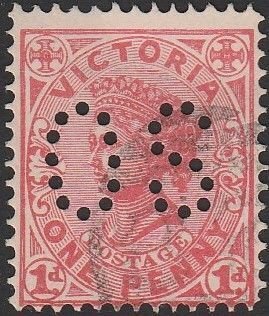 Australia Victoria 1901 Sc#171a 1d Pale rose-red QV Punctured OS USED-Fine-NH.