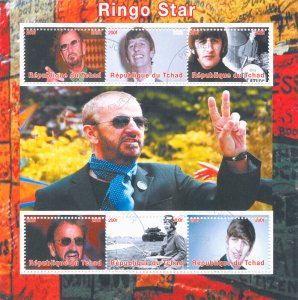 The Beatles Stamps Chad 2022 CTO Music Ringo Starr Singers Celebrities 6v M/S