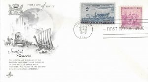 1948 FDC, #958, 3c Swedish Pioneers, Art Craft - combo