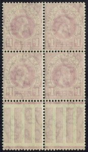 NATAL 1904 KEVII 1D MNH  ** BLOCK WMK MULTI CROWN CA 