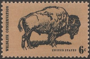 1970 Wildlife Conservation Bison Single 6c Postage Stamp, Sc#1392, MNH, OG