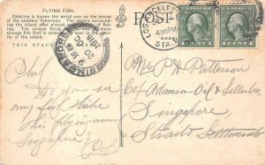 LOS ANGELES CALIFORNIA TO SINGAPORE STRAIGHTS SETTLEMENTS FISHING POSTCARD 1915