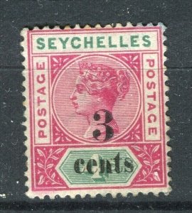 SEYCHELLES; 1893 early classic QV surcharged issue fine used 3 CENTS