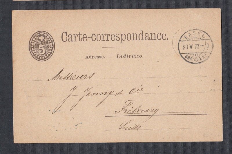 SWITZERLAND 1875/7 4 5C POSTAL STATIONERY CARDS HERISAU GLARUS BASEL STEFFISBURG